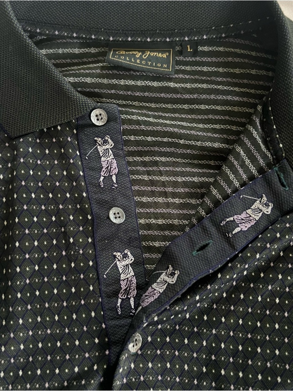 Bobbie Jones Collection Men's Hunter Green Patterned Polo Shirt Size Large